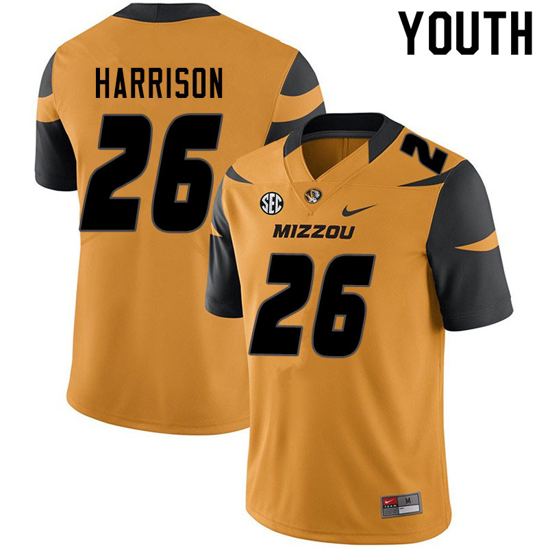 Youth #26 Aidan Harrison Missouri Tigers College Football Jerseys Sale-Yellow - Click Image to Close